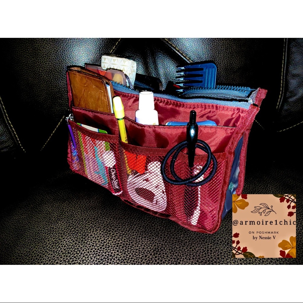 Y2K Nylon Purse Insert ORGANIZER |+ pockets/zippers | red or black - Picture 11 of 15